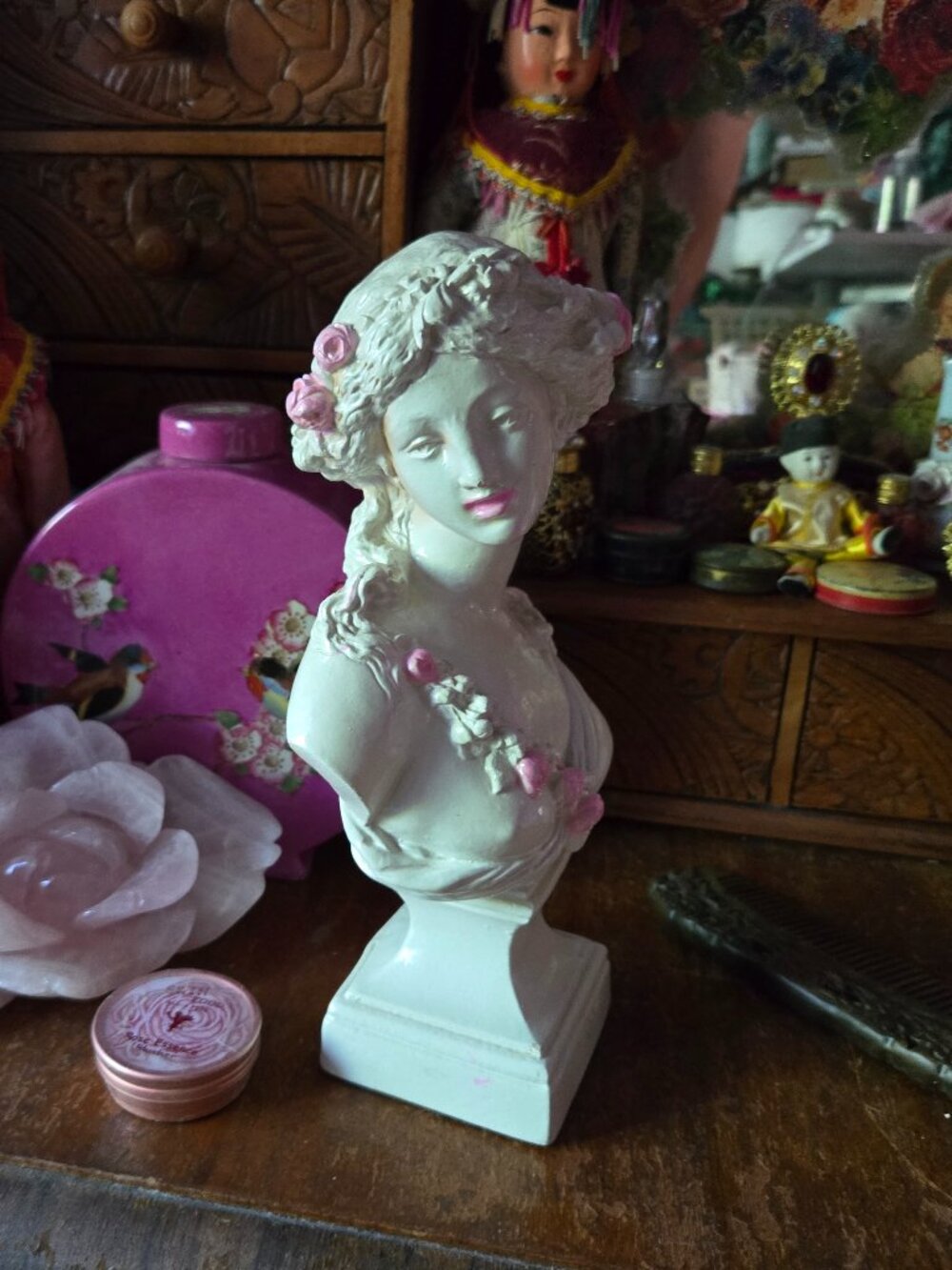 Vintage Art Nouvea-Victorian Style Classical Lady Bust Rose Figurine Statue